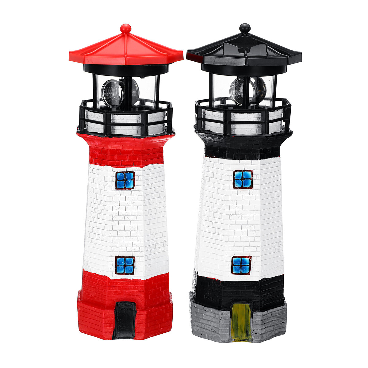 Solar Powered LED LightHouse Resin Red/Blue/Black Rechargable Lighthouse For Home Garden Decoration