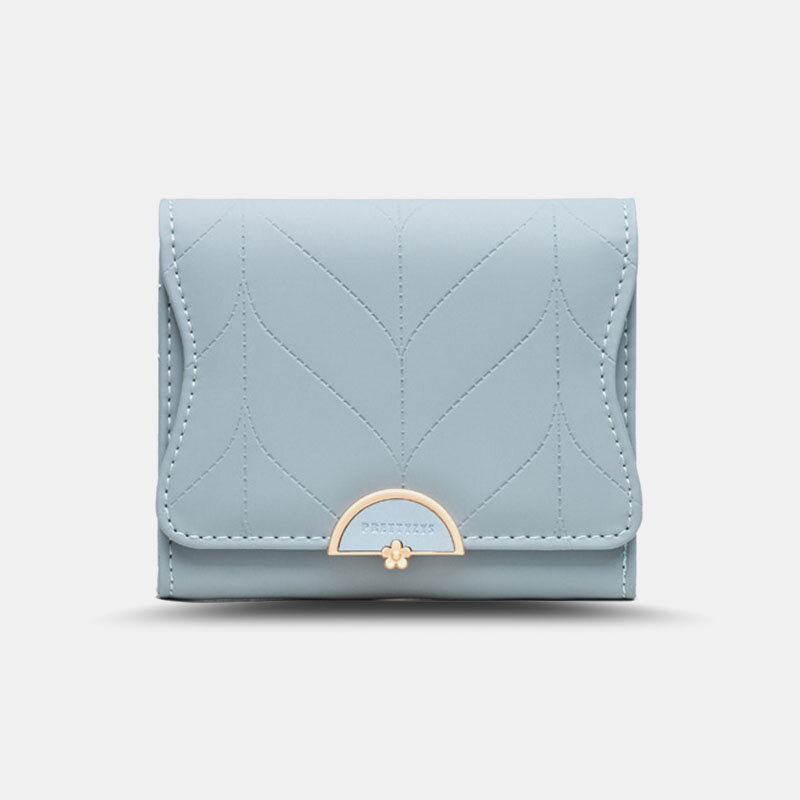 Dames driebladige korte portemonnee bladlijn ontwerp eenvoudig opvouwbare geldclip kaarthouder met m