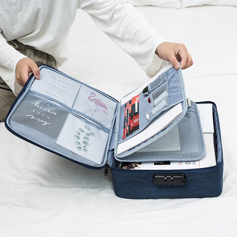 IPRee® マルチレイヤードキュメントバッグチケットストレージバッグ証明書オーガナイザーケース旅行オフィスビジネスコンビネーションロック付き