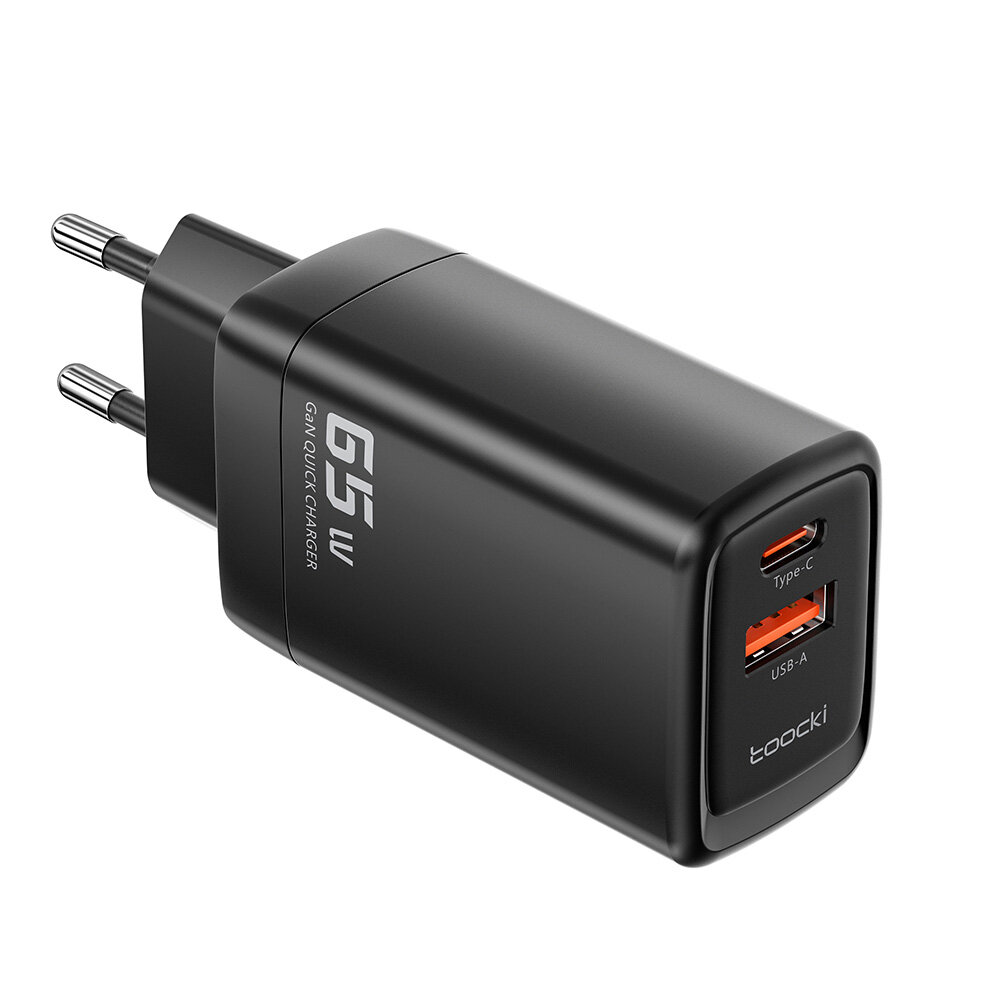 

[GaN Tech] Toocki TCT65-07EU 65W 2-Port USB PD Charger USB-A+Type-C PD3.0 QC3.0 FCP AFC Fast Charging Wall Charger Adapt