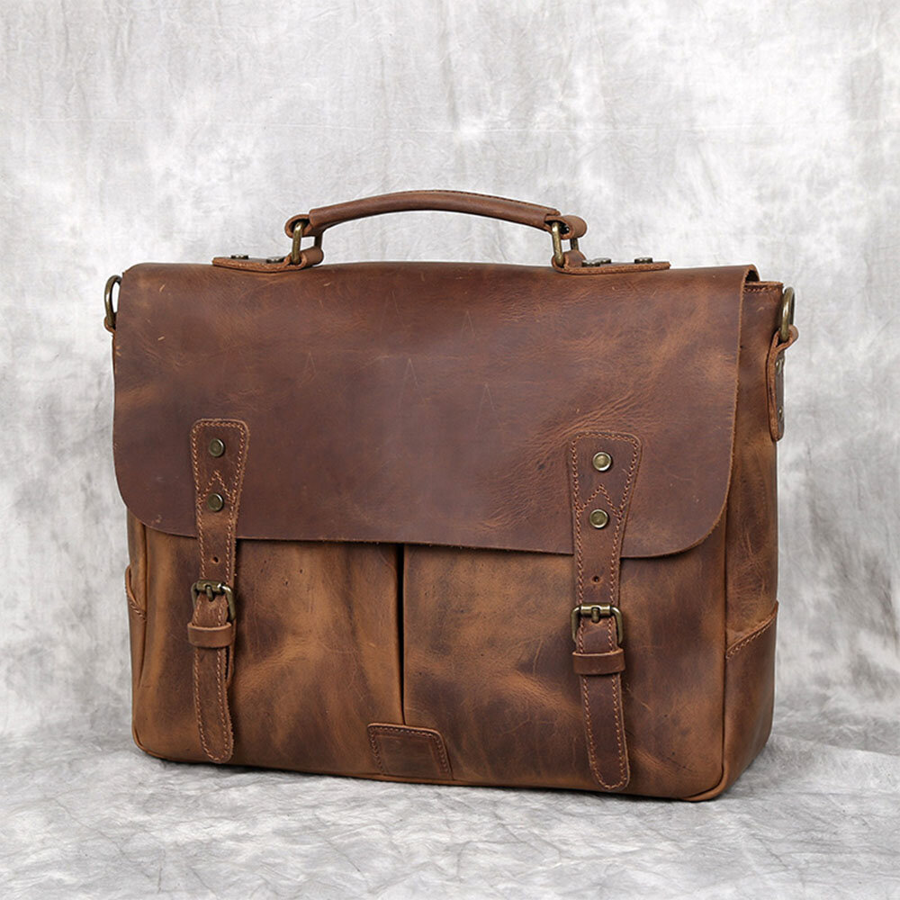 

Men Vintage Multifunction Large Capacity Business Crossbody Bag Multi-pocket PU Leather Handbag Shoulder Messenger Bag