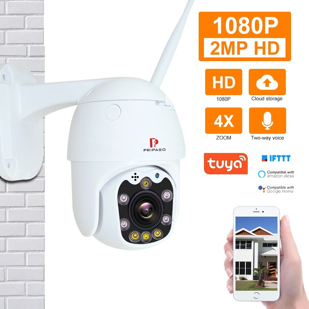Pripaso 1080P Outdoor PTZ draadloze IP-camera TuyaSmart mobiele app met bidirectionele audio CCTV Au