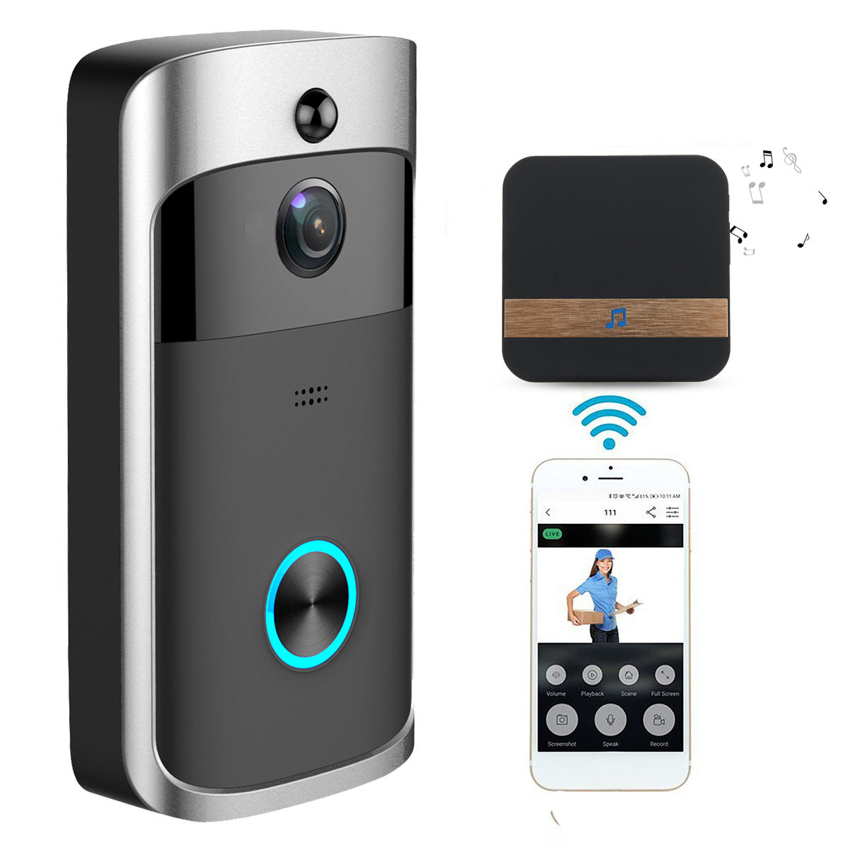 Inalámbrico Cámara Video timbre de seguridad para el hogar WiFi Smartphone Control remoto Video a prueba de lluvia