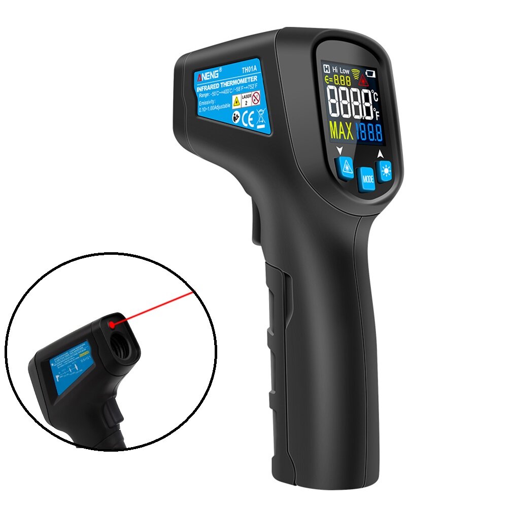 ANENGTH01A -50 ~ 400 ℃ Digital Infrared Thermometer Meter Non Contact IR Thermometer Pyrometer Hygrometer Color LCD Sc
