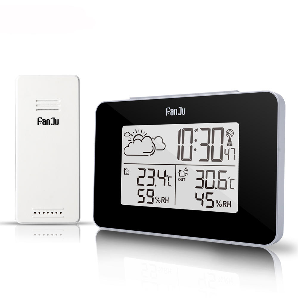 

FanJu FJ3364 Digital Alarm Clock Weather Station Wireless Sensor Hygrometer Thermometer Multi-function LED Desktop Table