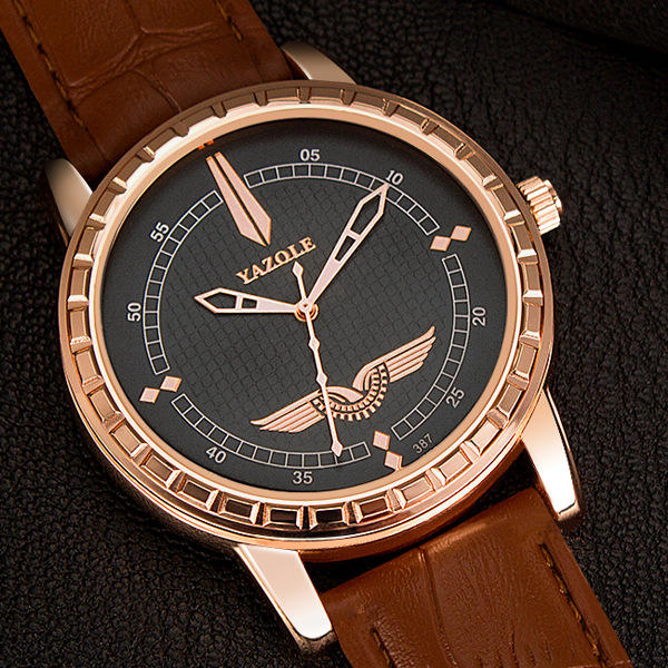 YAZOLE 387 Business Watch Simple Dial Leather Strap Men Quartz Wrist Watch