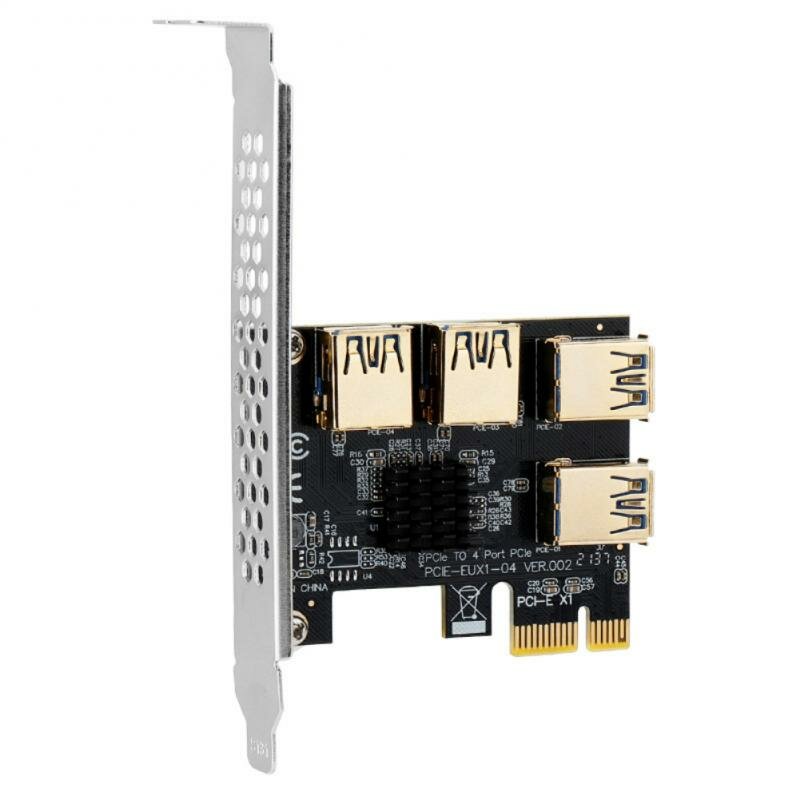 Goud PCI-E Riser Card 1 Tot 4 USB3.0 Multiplier Hub X16 PCI Express 1X 16X Adapter Voor Bitcoin ETH 