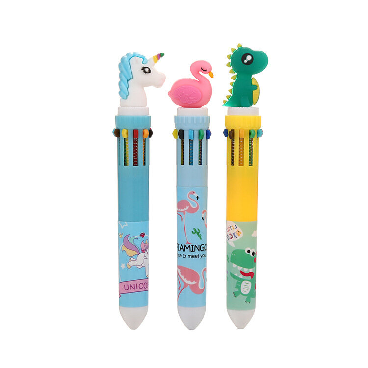 Creative Cute Cartoon Flamingo Unicorn Monster Multicolor 10-in-1 Colors Press Ballpoint Pen Writing