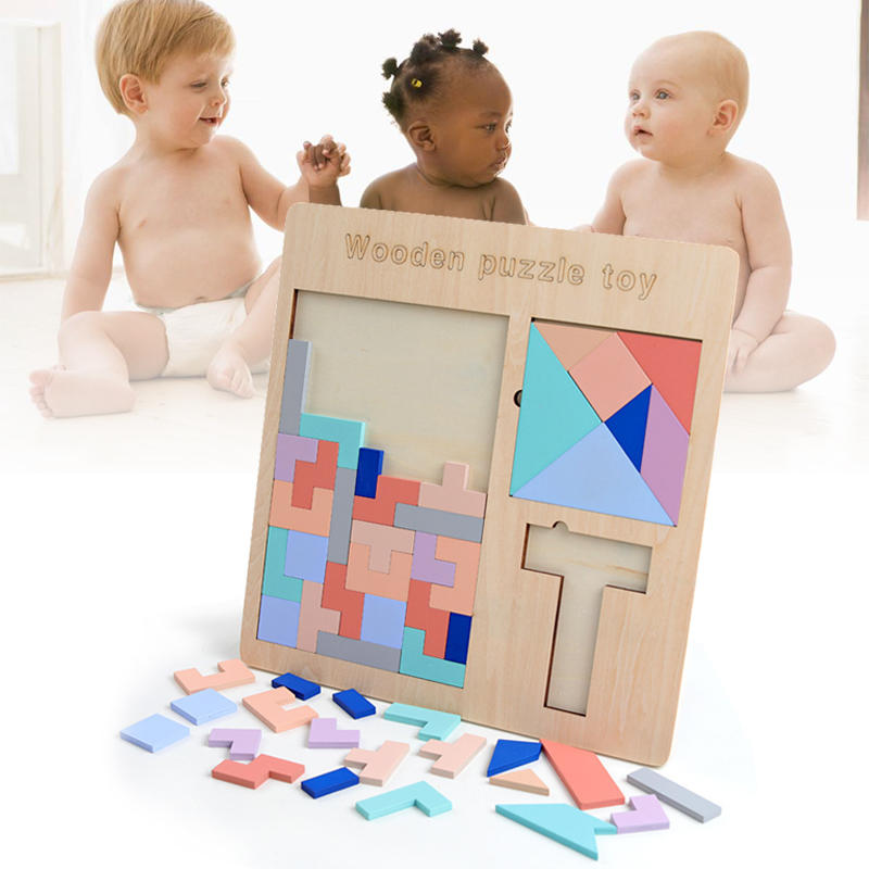 Baby Wooden Tetris Puzzles Toys Kids Children Toddlers Educational Preschool Game Blocks Toys