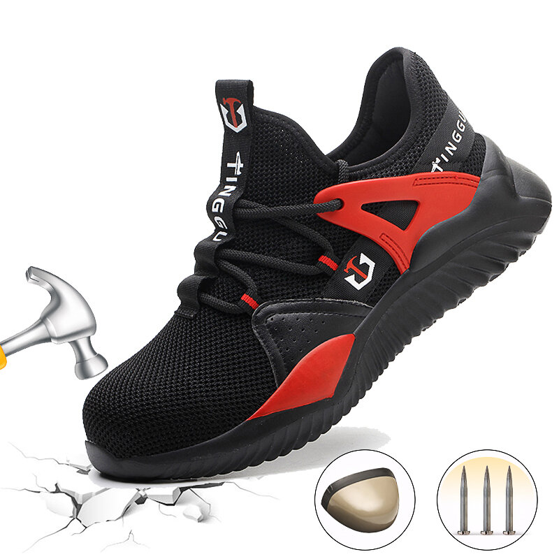Sapatos de segurança unissex Botas de trabalho com biqueira de aço Anti-furos Tênis de corrida respirável para caminhada caminhada tênis para corrida