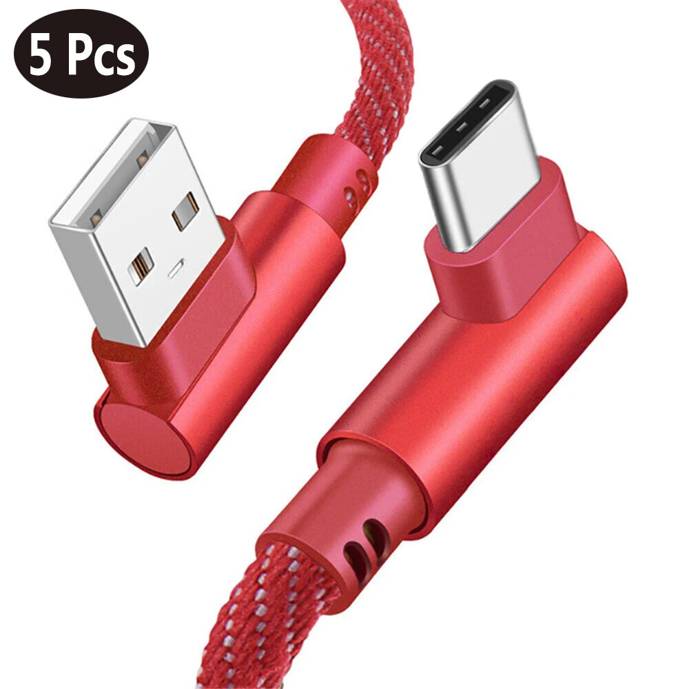 

[5Pcs Red] Bakeey 2.4A USB to USB-C Cable Denim Braided Elbow Fast Charging Data Transmission Cord Line 2m long For Sams