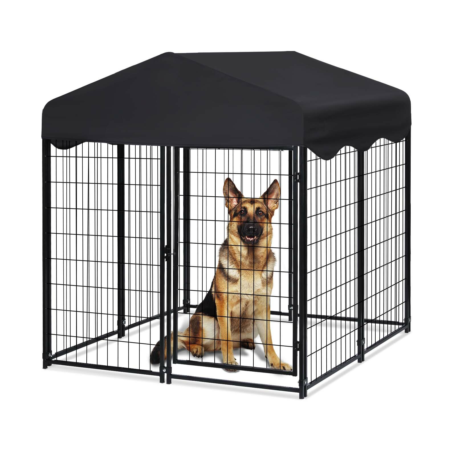 PawGiant Large Dog Kennel Outdoor Dog House with Roof 4ft x 4.2ft x 4.45ft Heavy Duty Metal for Large to Small Dog, Outs