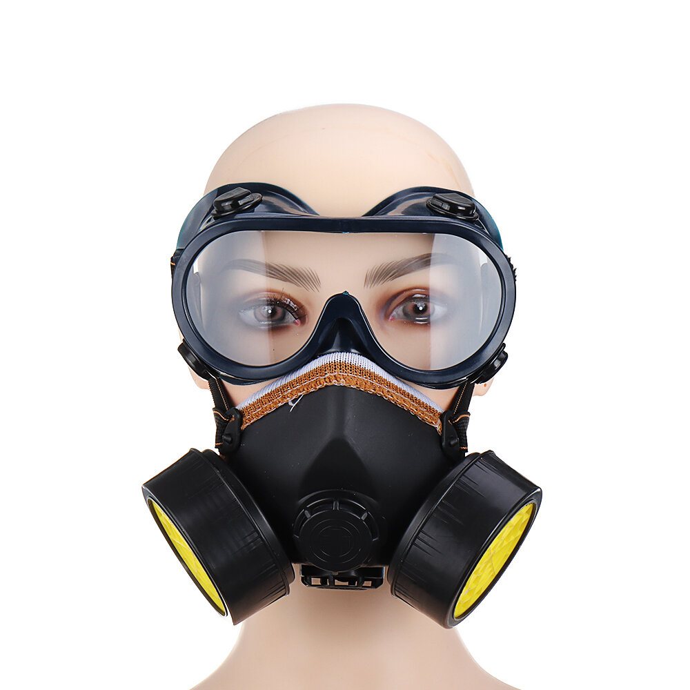 Double Filter Gas Mask Chemical Spray Paint Oil Smoke Dust Protection Mask with Goggles