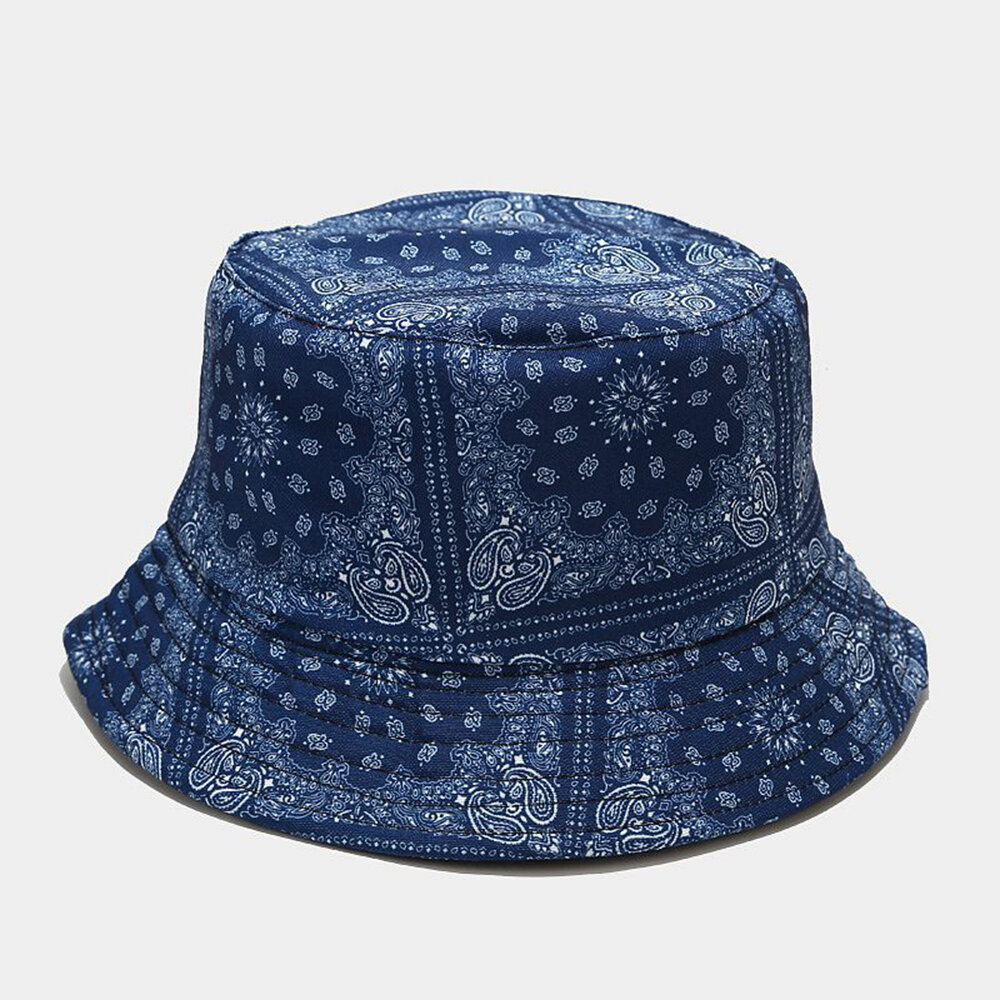 Women Double-Sided Summer UV Protection Cashew Flower Pattern Embroidery Casual Stylish Sun Hat Buck