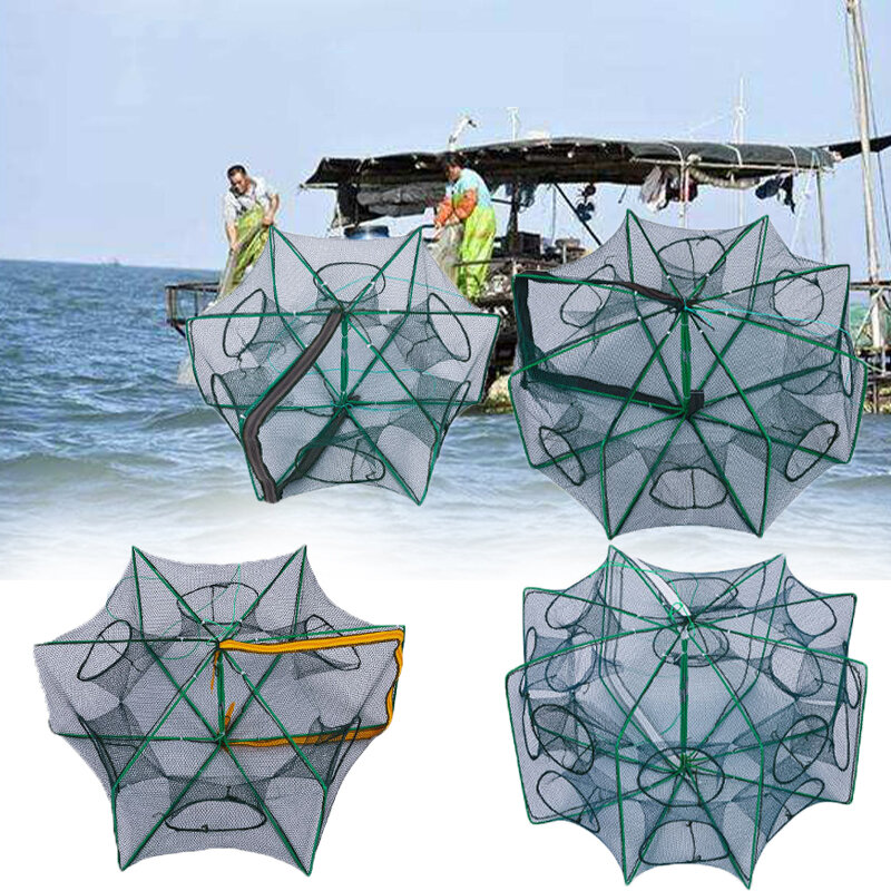 

ZANLURE 6/8/12/16 Holes Automatic Fishing Net Lobster Trap Shrimp Dip Cage Trap Foldable Casting Net