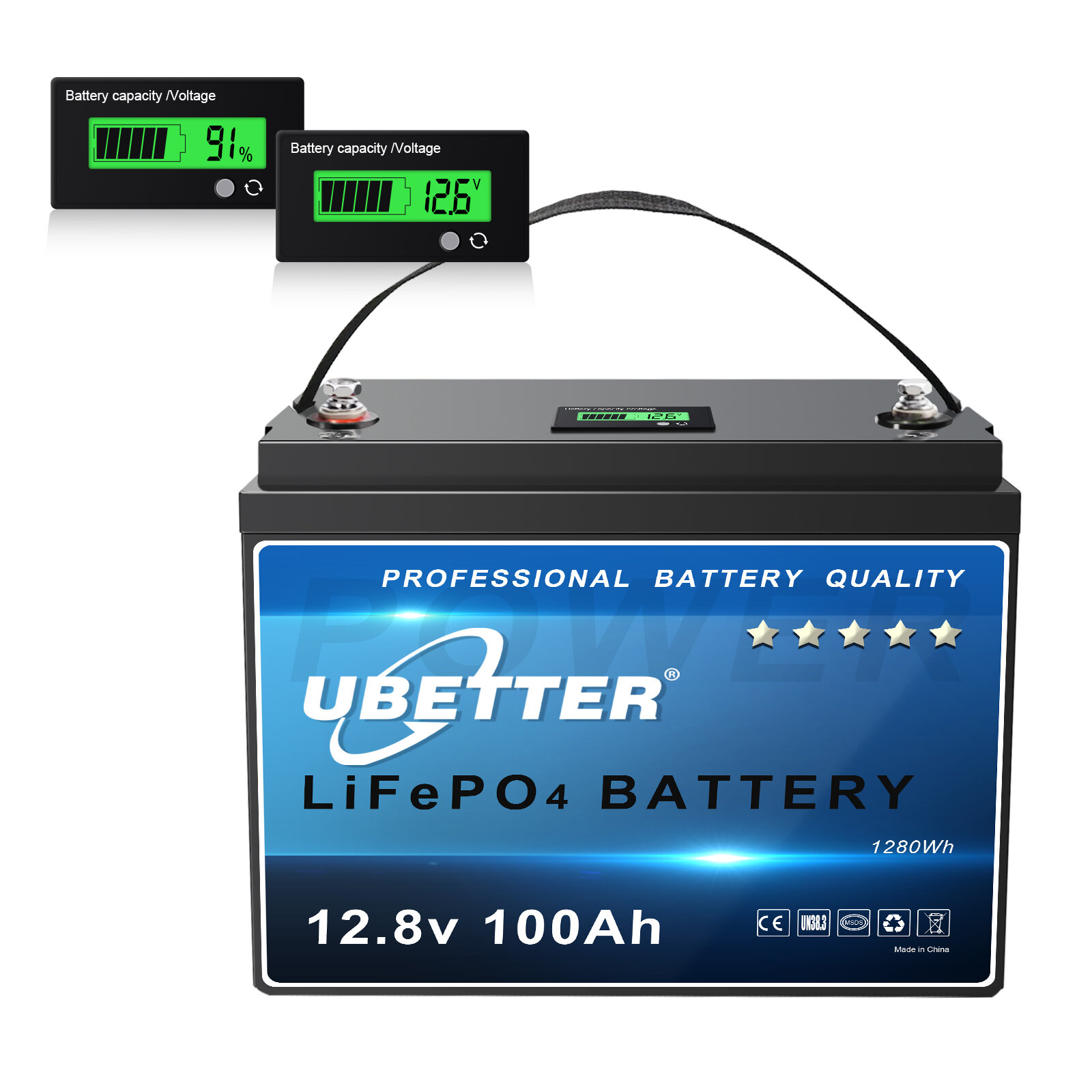 [EU Direct] Batteria al litio LiFePO4 mini da 100 Ah 12V UBETTER con BMS da 100 A, con oltre 4000 cicli e 10 anni di durata, batteria al litio max da 1280 Wh, dimensioni ridotte per motorhome, RV, sistema off-grid