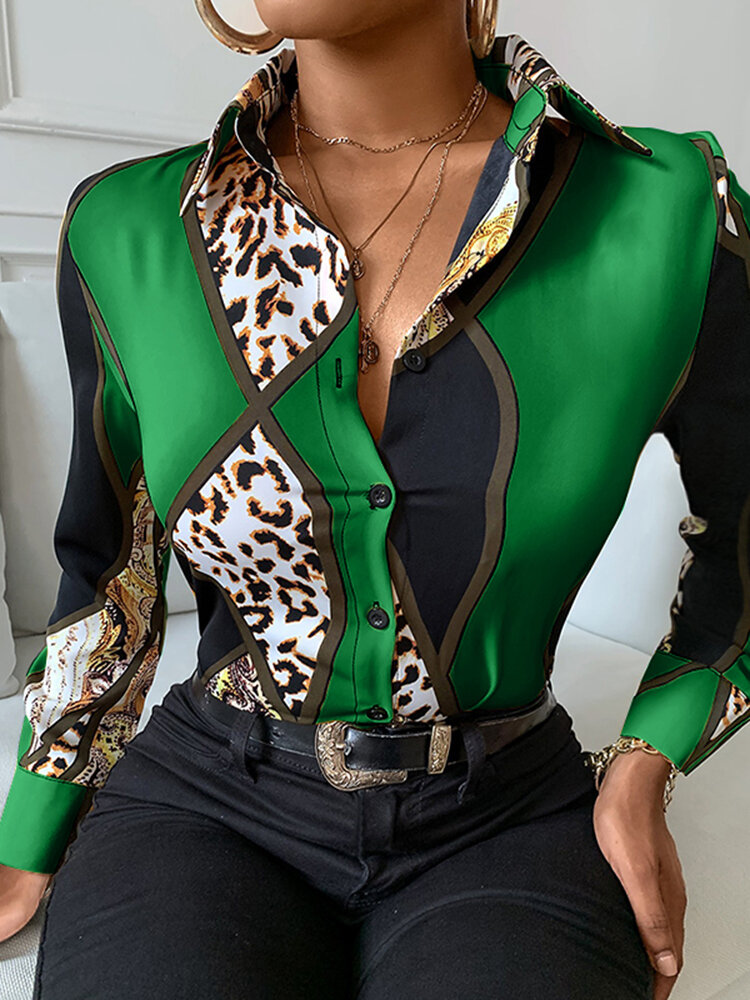 Overhemd met luipaardprint en contrastkleur met revers en knopen
