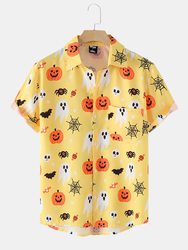 Mannen Halloween Ghost Pompoen Patroon Grappig Shirt