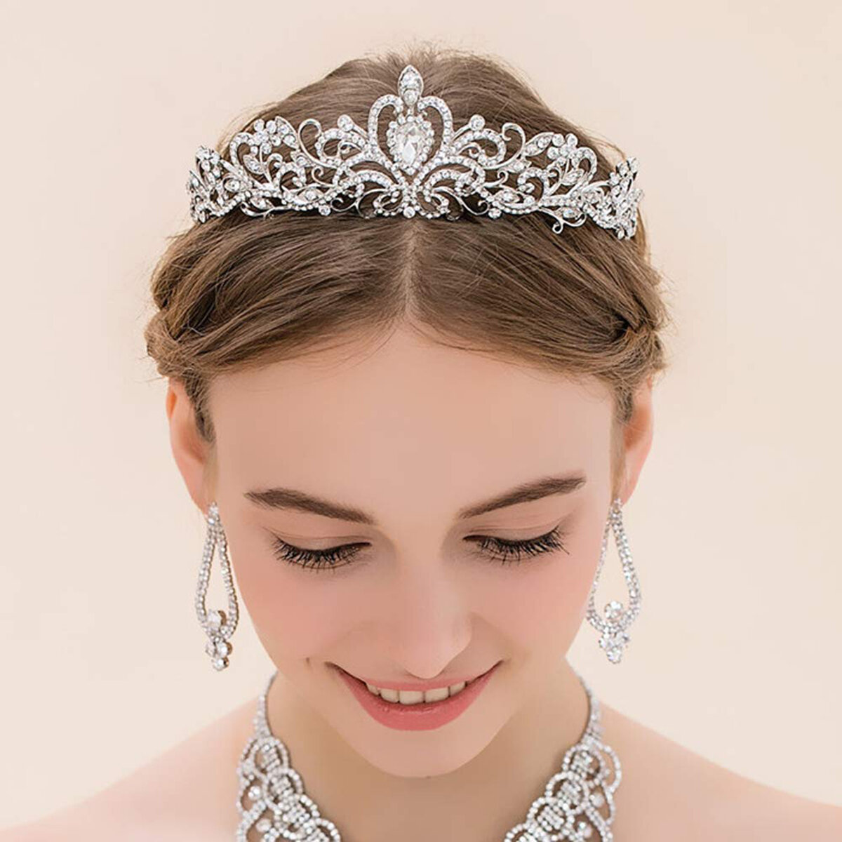 

JASSY Woman Shiny Luxury Rhinestone Crown Bridal Tiara Photo Studio Wedding Hair Accessories
