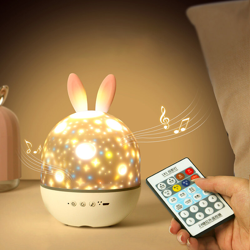 

Music Box Starry Sky Projection Lamp LED Romantic Dream Rotating Cute Rabbit Night Light New Strange Children's Birthday