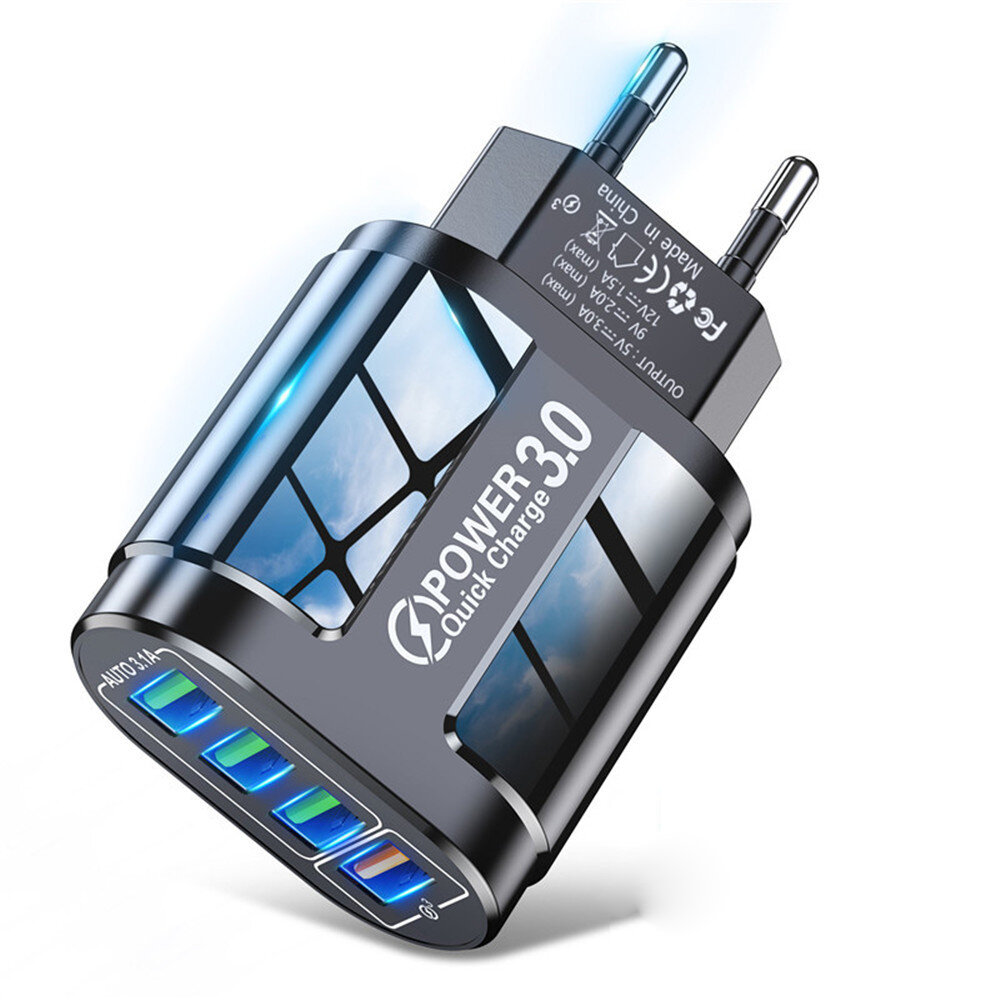 USLION 48W 4 USB Ports QC 3.0 Fast Charger Wall Travel Charging EU Plug/US Plug Adapter For iPhone 14 14 Plus 14 Pro Max