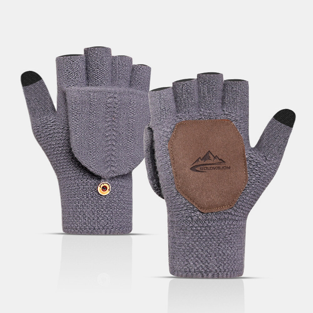 Unisex Knitted Clamshell Half-finger Gloves Autumn Winter Antifreeze Warmth Thickening Plus Velvet S