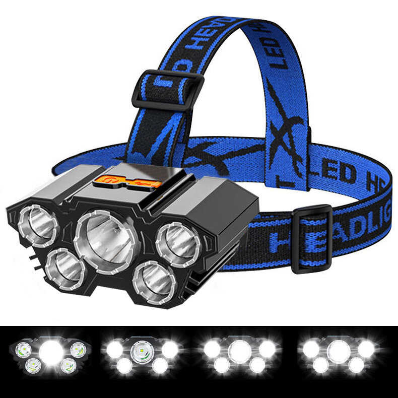 

XANES® 4-Modes 5 LED Headlamp USB Rechargeable Long Shoot Camping Head Torch Waterproof 180° Adjustable Fishing Flashlig
