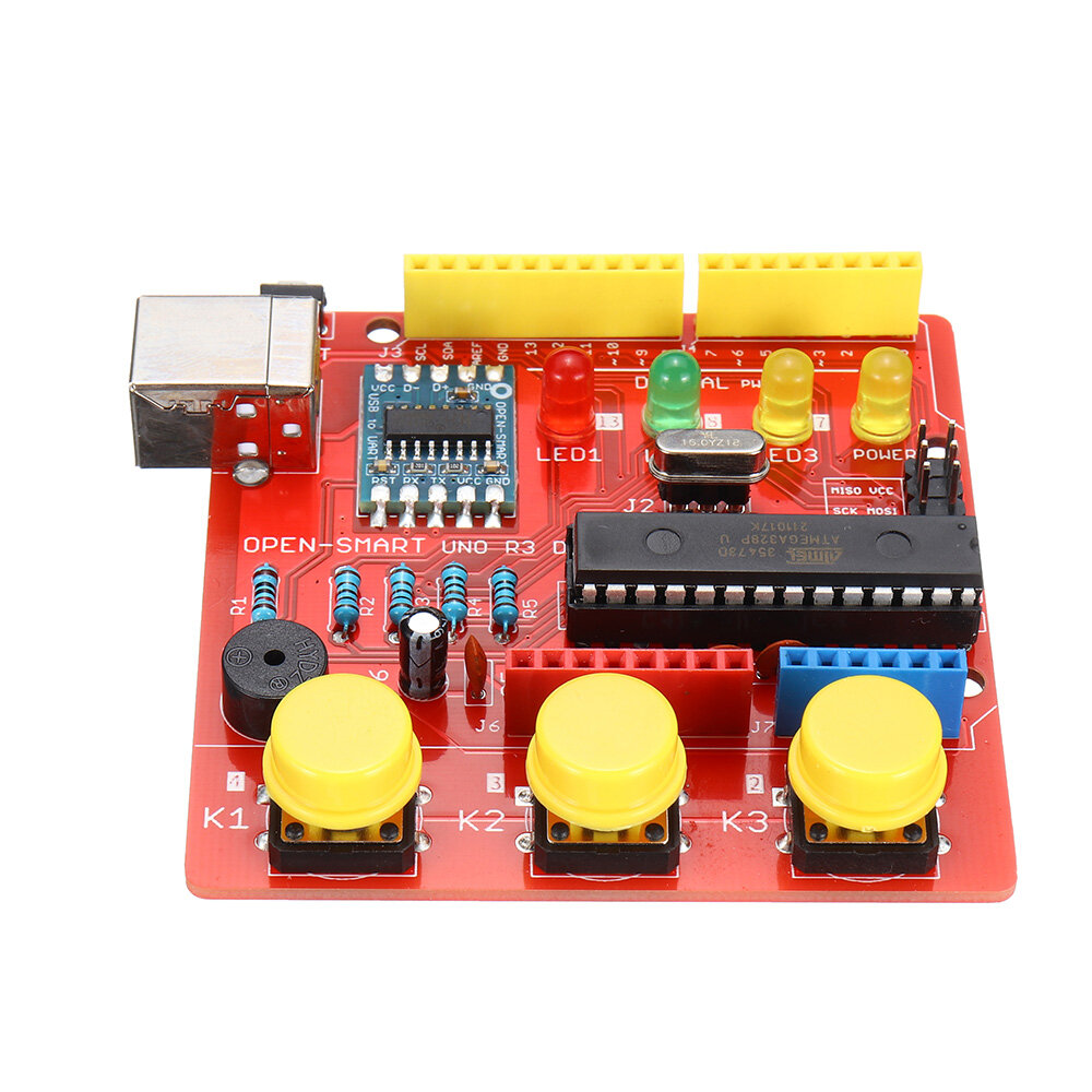 OPEN-SMART? UN0 R3 DIY ATmega328P Development Board met zoemer LED-knop voor Arduino