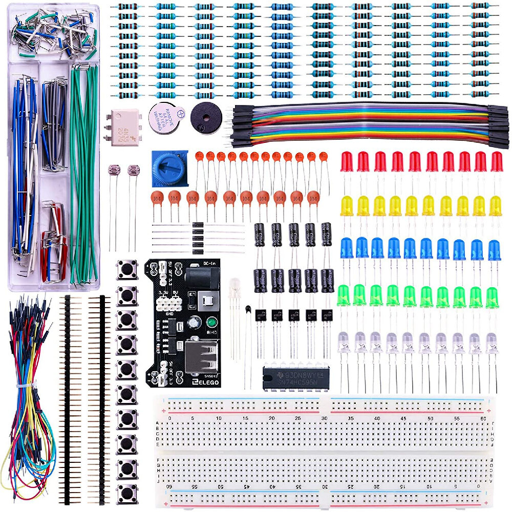 

Electronics Fun Kit with Power Supply Module Jumper Wire Precision Potentiometer 830 tie-Points Breadboard Compatible wi