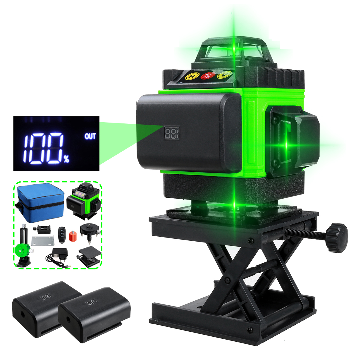 

16 Lines 4D Laser Level, Green Laser Line, Self Leveling, Horizontal Lines &360 Degree Vertical Cross with 1/2 Battery f
