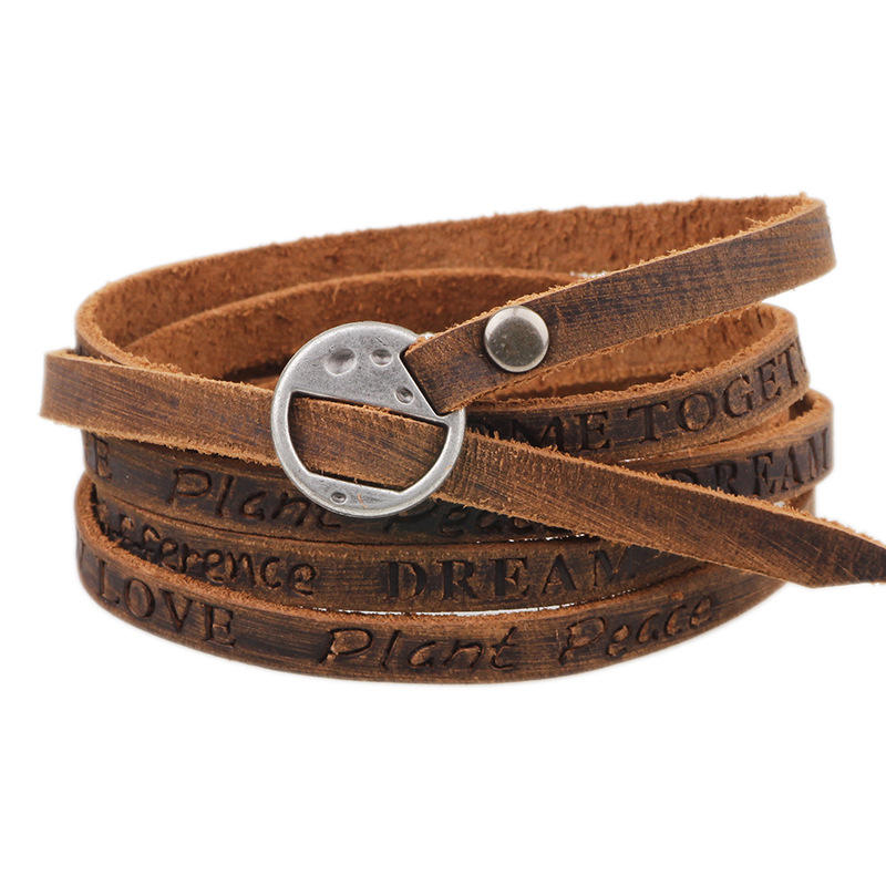 Punk Leather Wristband Simple Word Multilayer Bracelet