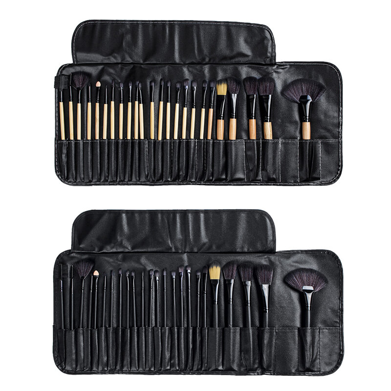 

24 Pcs Makeup Brush Set Cosmetics Makeup Brush Kit With Leather Case Foundation Eyeliner Blending Concealer Mascara Eyes