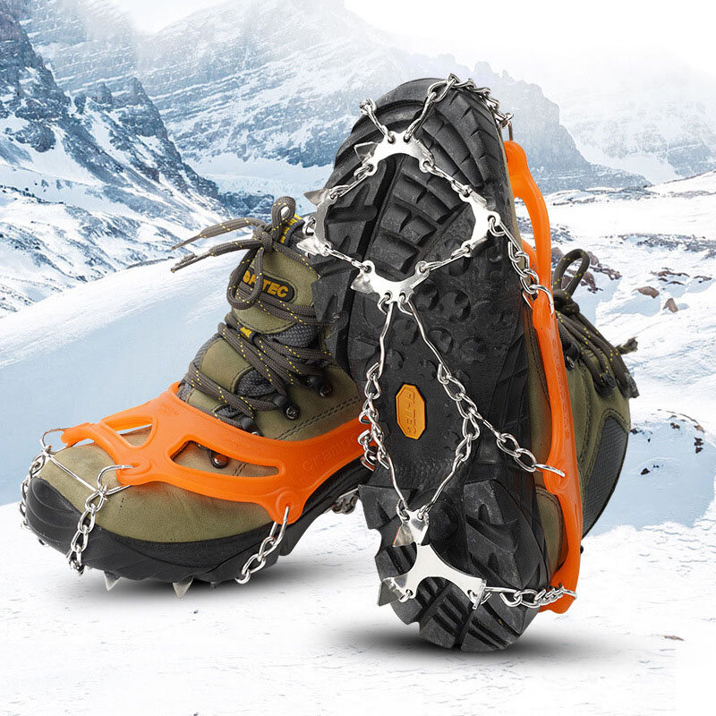 AUTO 12-teeth Ice Grip Stainless Steel Welding Chain Crampons Ice Cleats Non-slip Shoe Cover for Cam