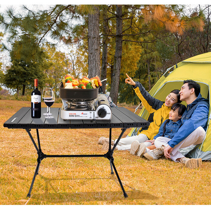 CAMPINGMOON T-520 Outdoor Camping Picnic Table Compact Roll Up Table Top Portable Folding Aluminum Table