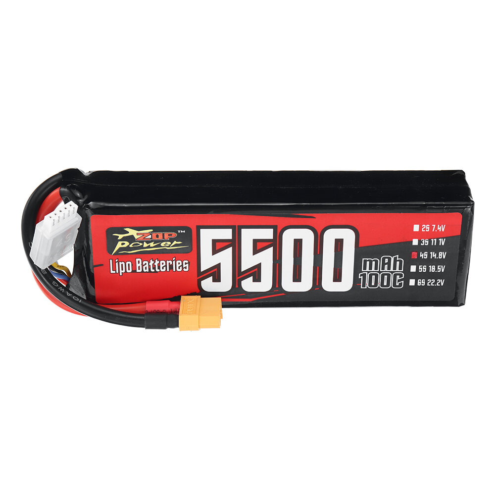 

ZOP Power 14.8V 5500mAh 100C 4S 81.4Wh LiPo Battery XT60 Plug for RC FPV Racing Drone Airplane Helicopter Quadcopter