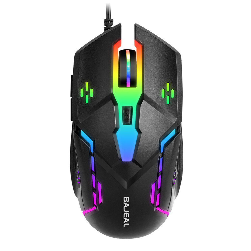 BAJEAL D2 Wired Mouse 6-Button Adjustable 1200-3200DPI LED Backlit Optical Gaming Mice for PC Laptop