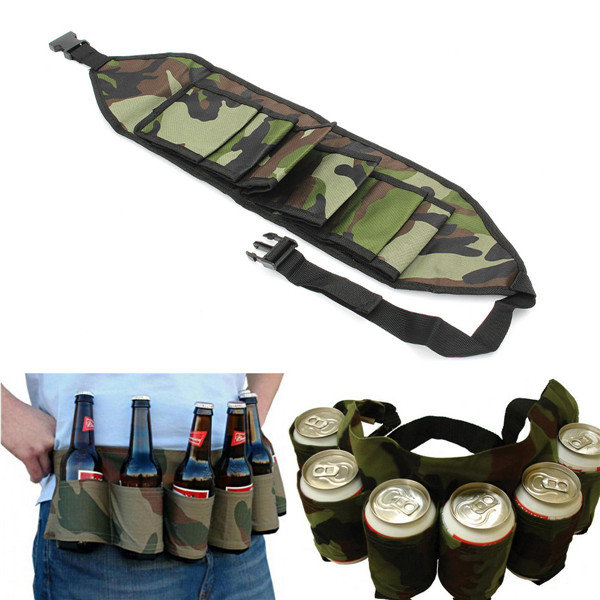 Outdoor 6 Packs Portable Beer Soda Waist Holder Camouflage Party Hands Free Drink Carrier Belt