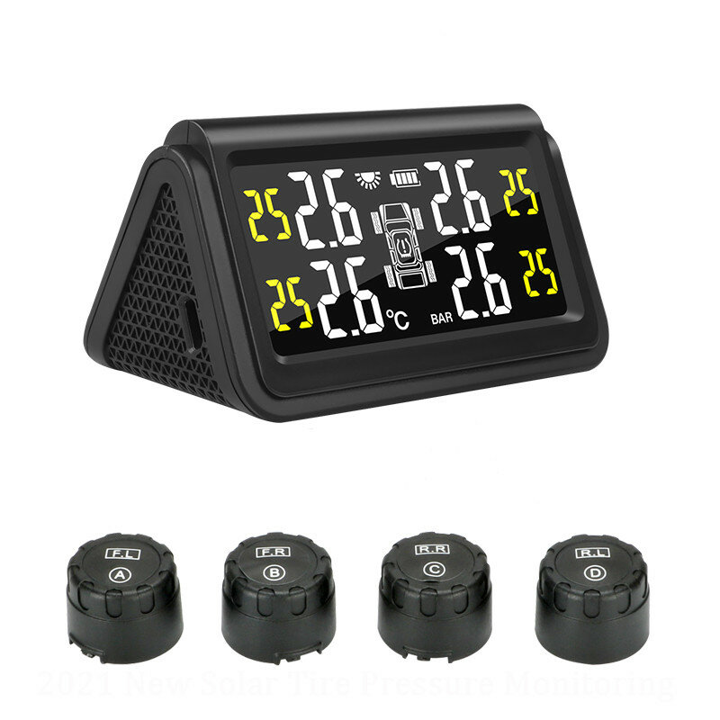 Solar Power TPMS Car Tire Pressure Monitoring Intelligent System Auto Alarm Monitor with 4 External 