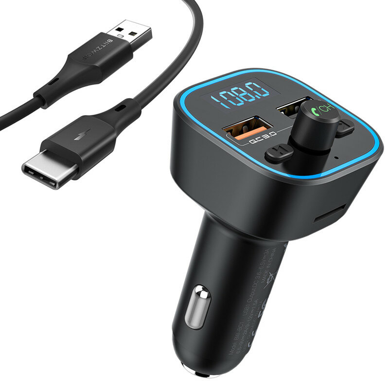 

Blitzwolf® BW-BC1 Car bluetooth 5.0 FM Transmitter 18W QC 3.0 USB Car Charger + BW-TC14 3A USB Type-C Cable for iPhone 1