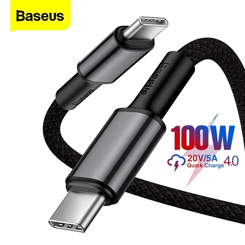 Baseus 100W USB-C naar USB-C-kabel Stroomtoevoer Hoge dichtheid Nylon Gevlochten datatransmissiekoor