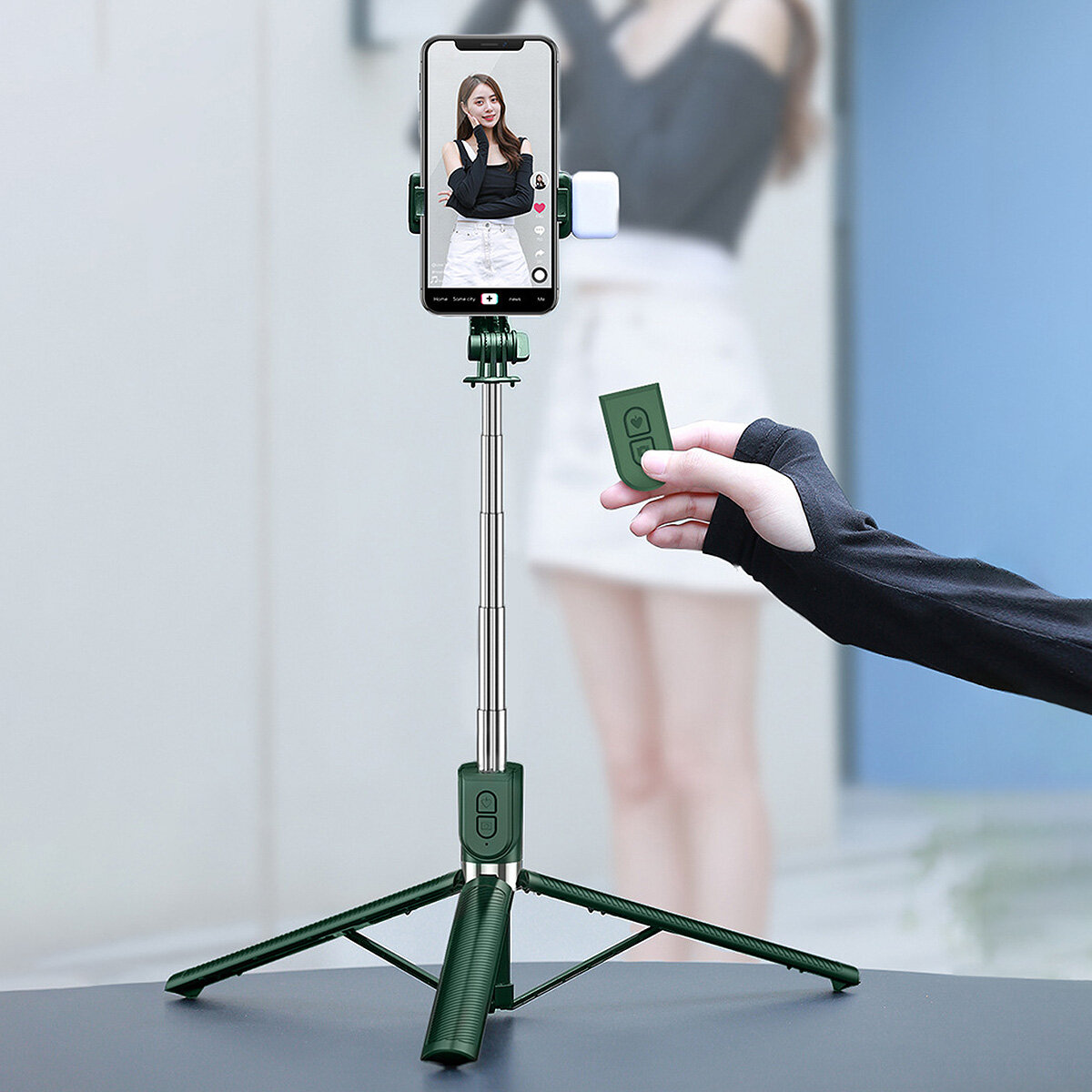 Selfie Stick-statief met invullicht Bluetooth Draadloze afstandsbediening Flexibel telefoonstatief