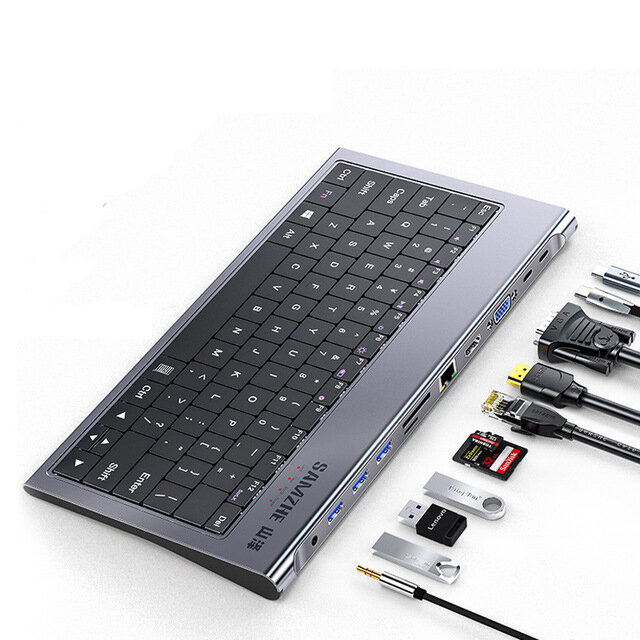 SAMZHE USB-C Keyboard Hub Docking Station Adapter With 4K HDMI HD Display / 1080P VGA / 87W USB-C PD / USB-C Data Transm