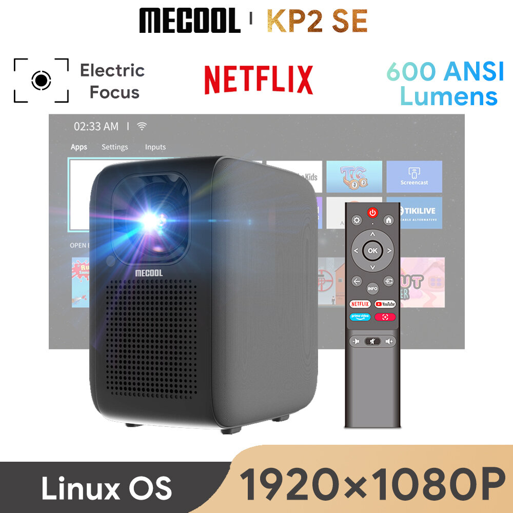 

Mecool KP2 SE Projector 1080P Netflix Certified Linux OS 600ANSI Lumens 5G WIFI Electric Focus Home Theater