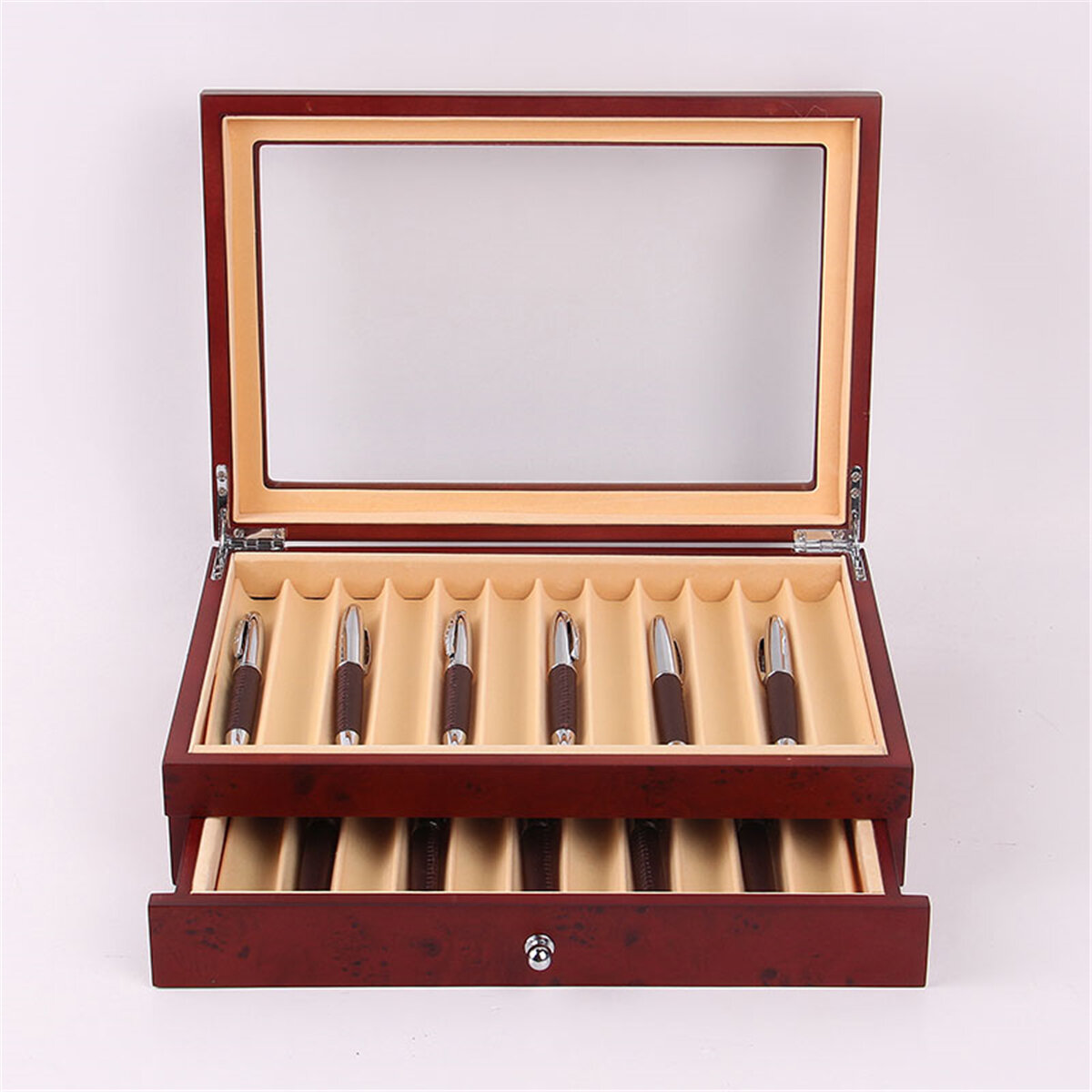 

Wooden Fountain Pen box 12/23 Grid Wood Display Case Holder Storage Collector Organizer Box Black Red