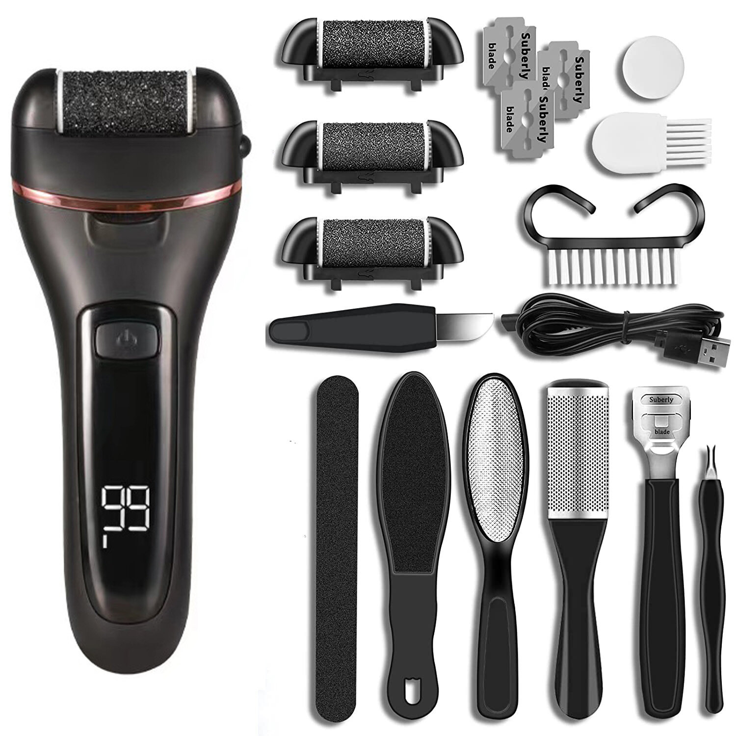 

Foot Callus Remover Electric Callus Remover Foot Grinder Black 10 in1 Pedicure Kit for Feet