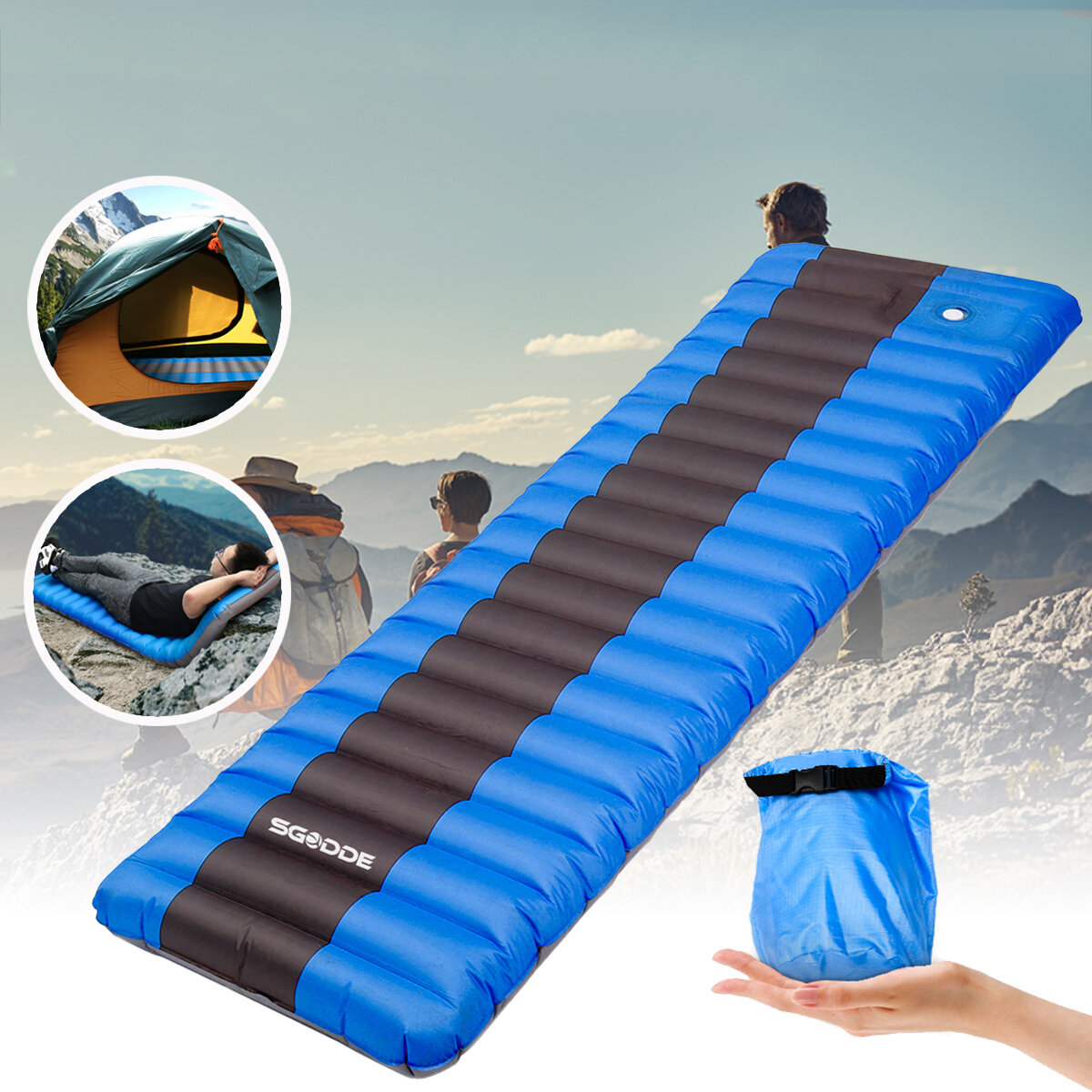 SGODDE超軽量防水インフレータブルマットキャンプマットレススリーピングクッションエアパッドアウトドアキャンプハイキングピクニック用