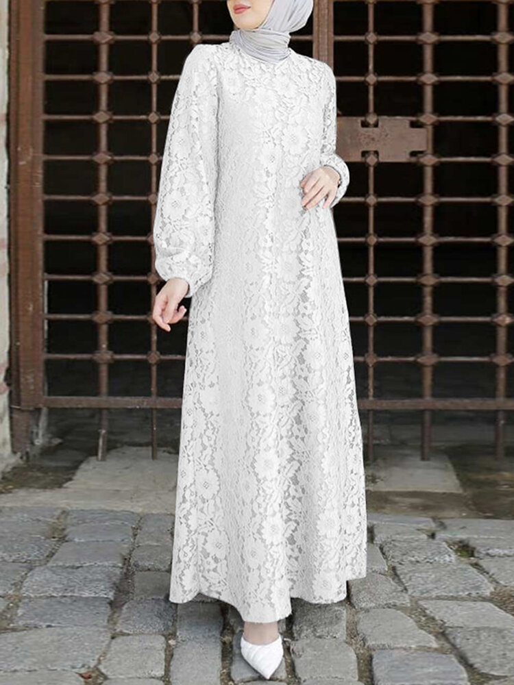 Dames 100% katoenen Abaya Kaftan kanten patchwork casual midi-jurk voor bruiloften