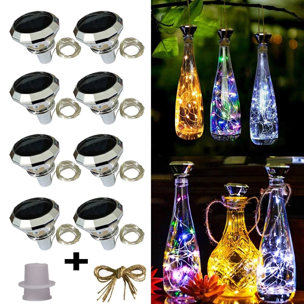 8 Pack Solar WineBottle Cork Lights 2M 20 LEDs Copper Wire Fairy Garland String Lights for Xmas Wedding Party Art Decor