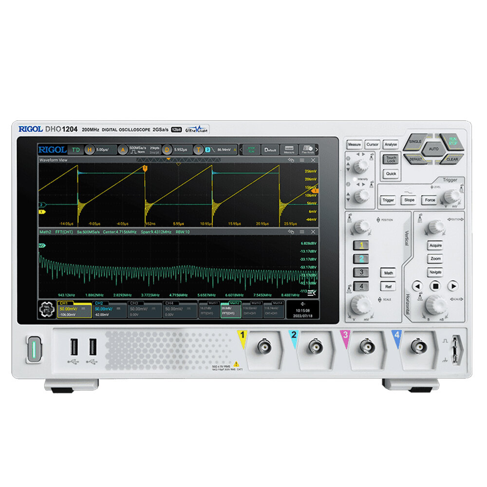 

DHO1204 Digital Oscilloscope 200MHz Bandwidth 2GSa/s Sampling 4-Channel with 10.1 inch Touchscreen and Advanced Optoelec