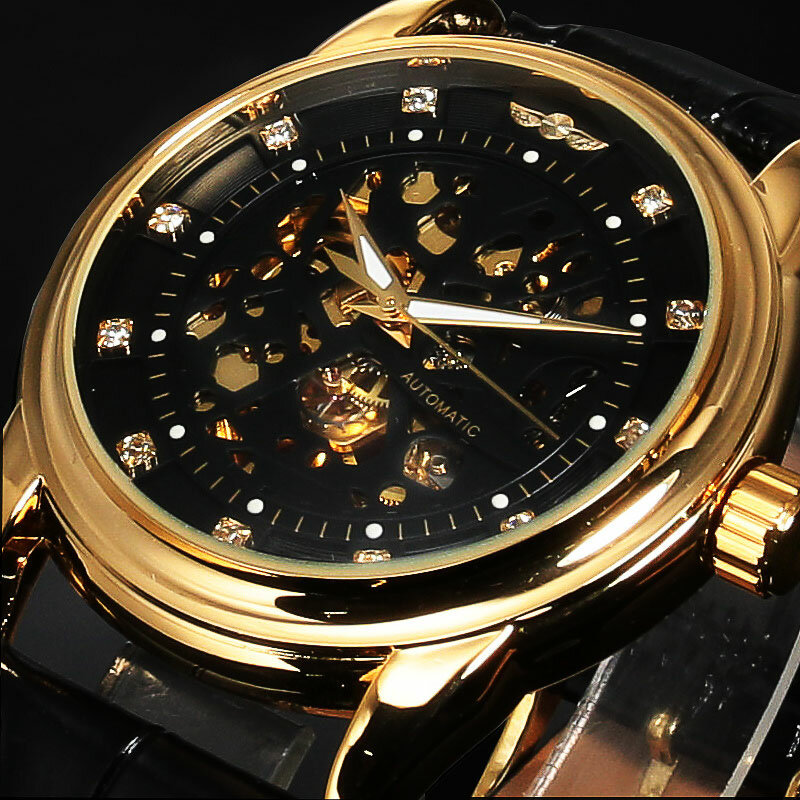 

Fashion Men Automatic Watch Luminous Display Leather Strap Mechanical Watch